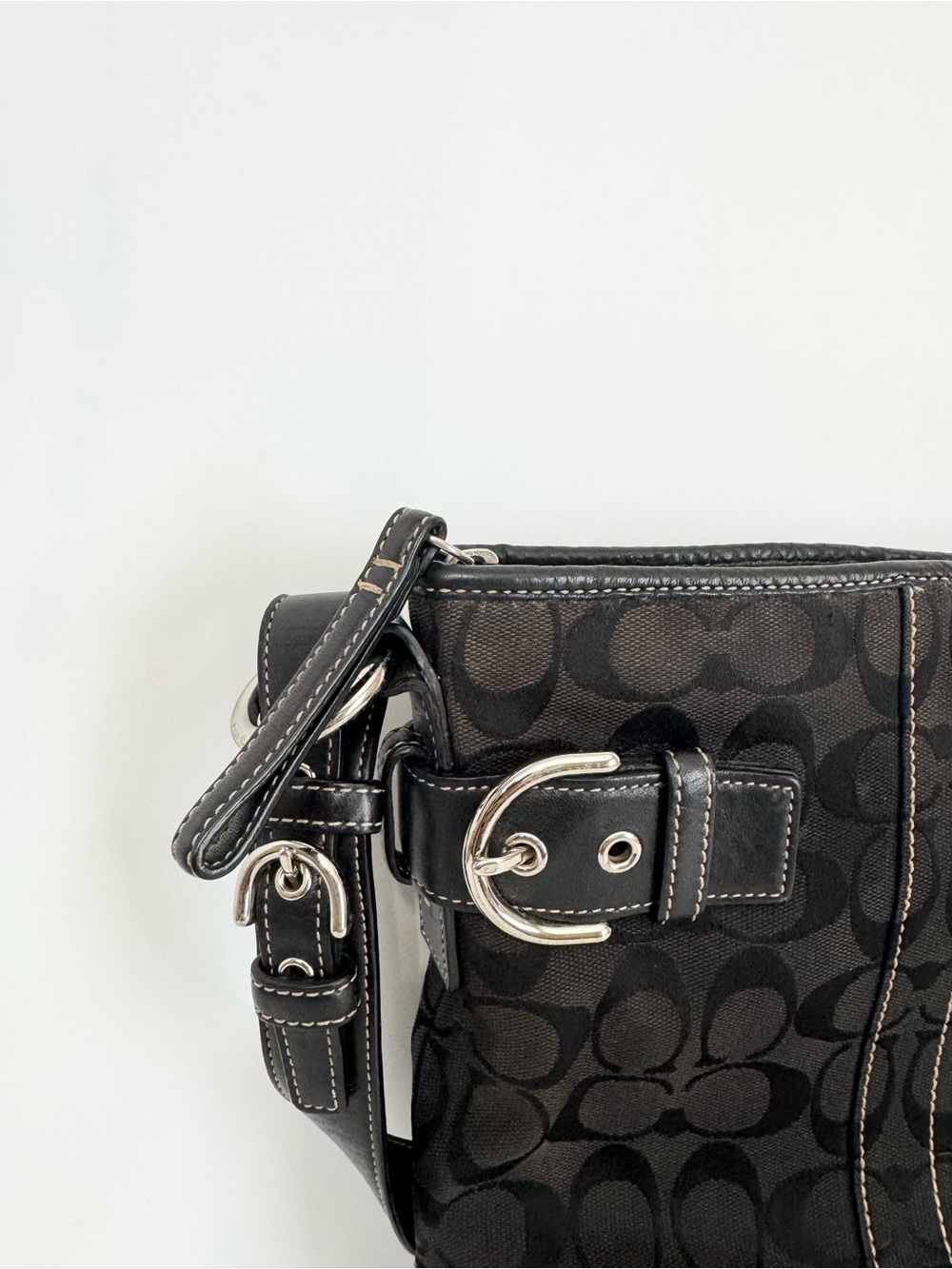 Vintage Coach Soho Signature Slim Jacquard Duffle Hobo Shoulder Bag Black #3577 - Picture 2 of 16